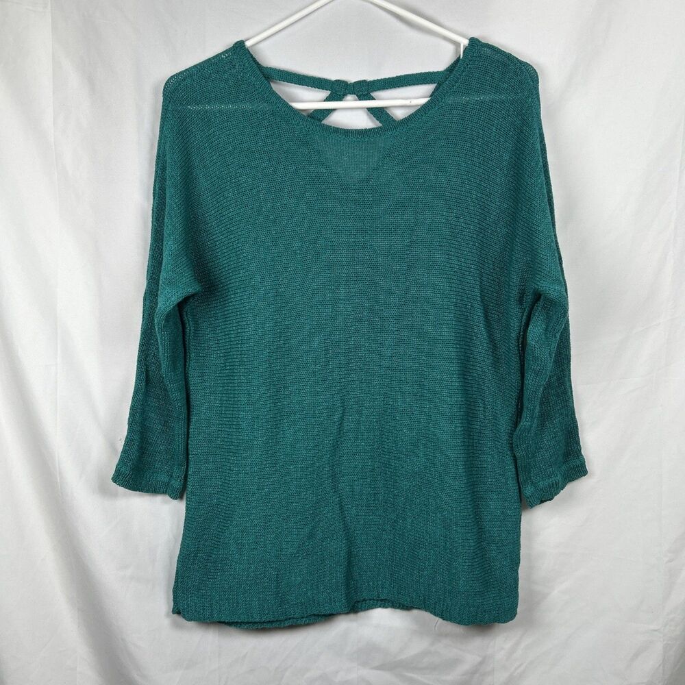 Chicos Green Crossback Pullover Knit Sweater Small 4-6 (Chico’s 0) 3/4 Sleeve